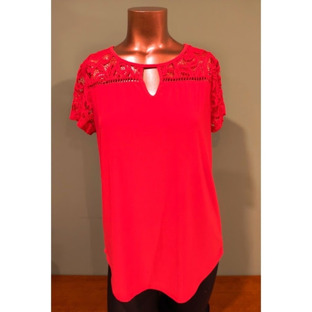 PerSeption Concept Lacy Top With Keyhole Neck, Dark Orange,‎ Sz S